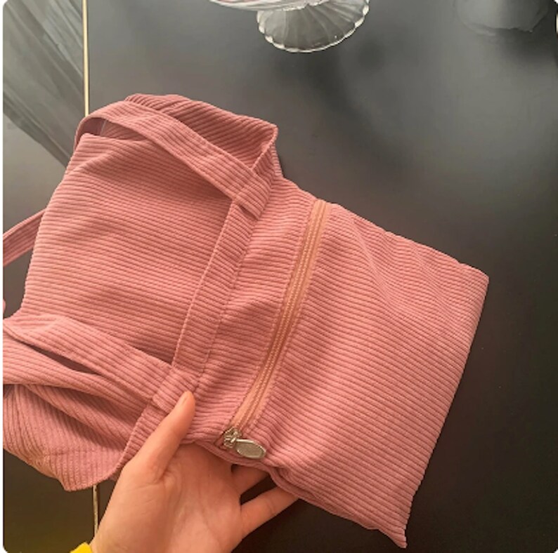 Cord Einkaufstasche, rosa Einkaufstasche, Einkaufstasche für die Universität, Einkaufstasche mit Tasche Bild 3