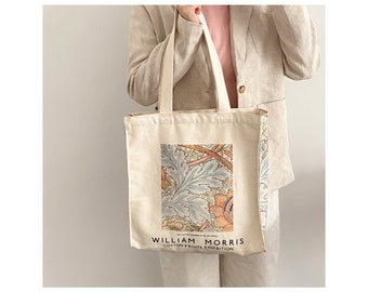 William Morris Canvas Tote Bag, Canvas Tote Bag with Zip, Canvas Tote Bag with Zipper, Aesthetic Canvas Tote Bag, Back to School Bag