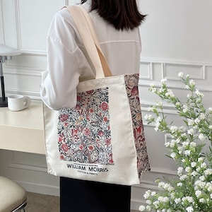 William Morris Canvas Tote Bag, Canvas Tote Bag with Zip, Canvas Tote Bag with Zipper, Aesthetic Canvas Tote Bag, Back to School Bag