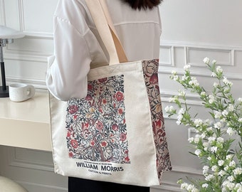 William Morris canvas draagtas, canvas draagtas met ritssluiting, canvas draagtas met ritssluiting, esthetische canvas draagtas, terug naar schooltas