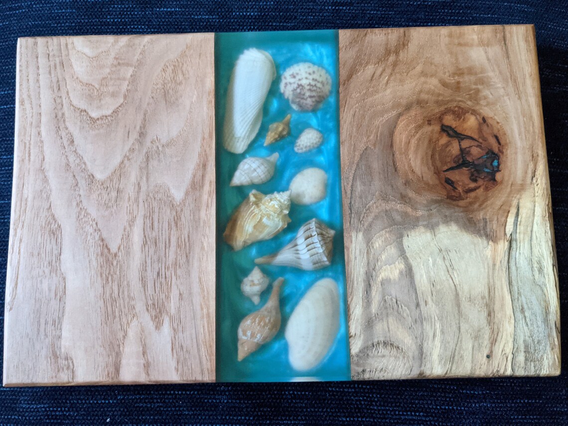 Shell Cutting Board, Live Edge, Epoxy, Resin, Cheese Tray, Charcuterie ...