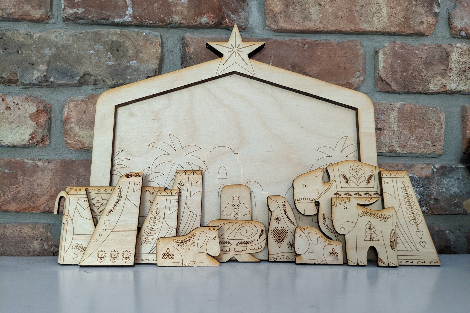 Folk Art Nativity Puzzle, Woof Christmas Decorations, Handmade Nativity