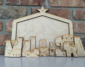 Folk Art Nativity Puzzle, Woof Christmas Decorations, Handmade Nativity