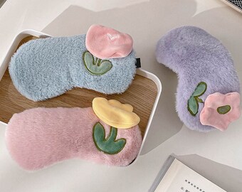 Flower Adjustable Handmade eye mask sleep blindfold cute cartoon soft travel gift for kid her him friend comfortable unique creative