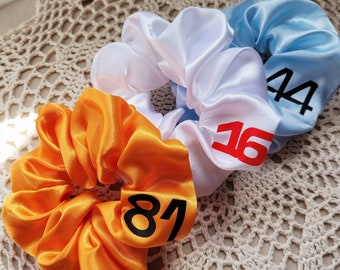 Satijn F1 Scrunchie, F1 Cadeau voor haar, gepersonaliseerd F1 cadeau, Formule 1 Scrunchie, F1 Cadeau, Formule 1, Leclerc, Norris, Ricciardo