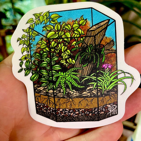 Vibrant Geometric Vivarium Tropical Terrarium Plant Sticker Pack of 3|Unique Weird and Whimsical Waterproof Vinyl Stickers!