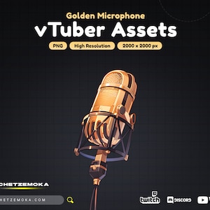 Vtuber Microphone - Vtuber Assets - Golden Microphone for vTuber - 2000 x 2000px - PNG