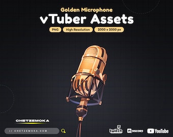 Vtuber Microphone - Vtuber Assets - Golden Microphone for vTuber - 2000 x 2000px - PNG
