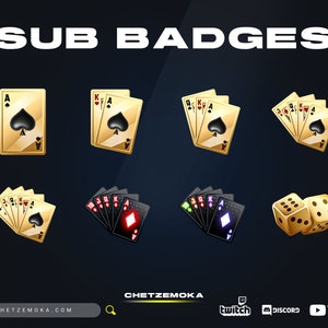Twitch Poker Sub Abzeichen/Emotes | 8 Anstecker | Karten | Würfel I Gold | Sofortige Lieferung