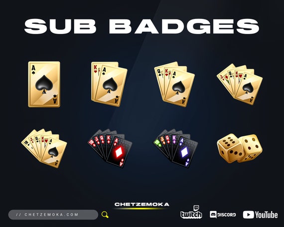 Twitch Poker Sub Badges/Emotes | 8 Badges | Cards | Dice I Gold | Instant Delivery