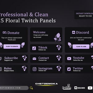 Twitch Panels Floral | Lavender Twitch Panels | 25 Stream Panels Pack | Instant Download