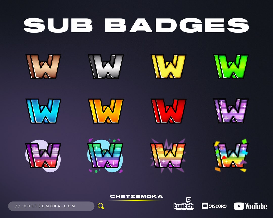 Letter W Sub Badges | Set of 12 Badges | 3D | Cheer | Letter | Bronze ...