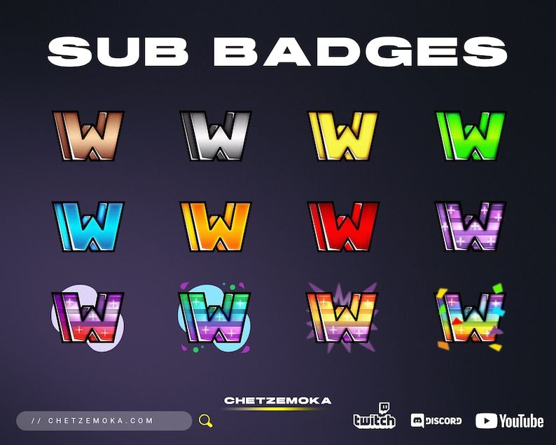 Letter W Sub Badges: 3D Cheer Badges for Twitch - Etsy