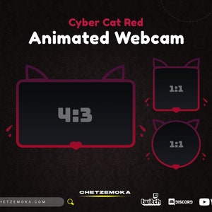 Cat Webcam Overlay Red | 3 Animated Webcam Overlay | Red Gradient | Cat, Kitty Theme