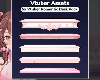 5x Vtuber Desk - Vtuber Assets - Pink Romantic Style (High Resolution PNG)