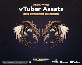 Vtuber Assets Angel Wings, Gold & White Wings, Vtuber Assets, Vtube Wings, Cute Wings Asset, Golden Wings Vtuber