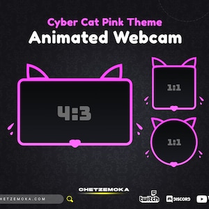 Cat Webcam Overlay Pink | 3 Animated Webcam Overlay | Pink Gradient | Cat, Kitty Theme