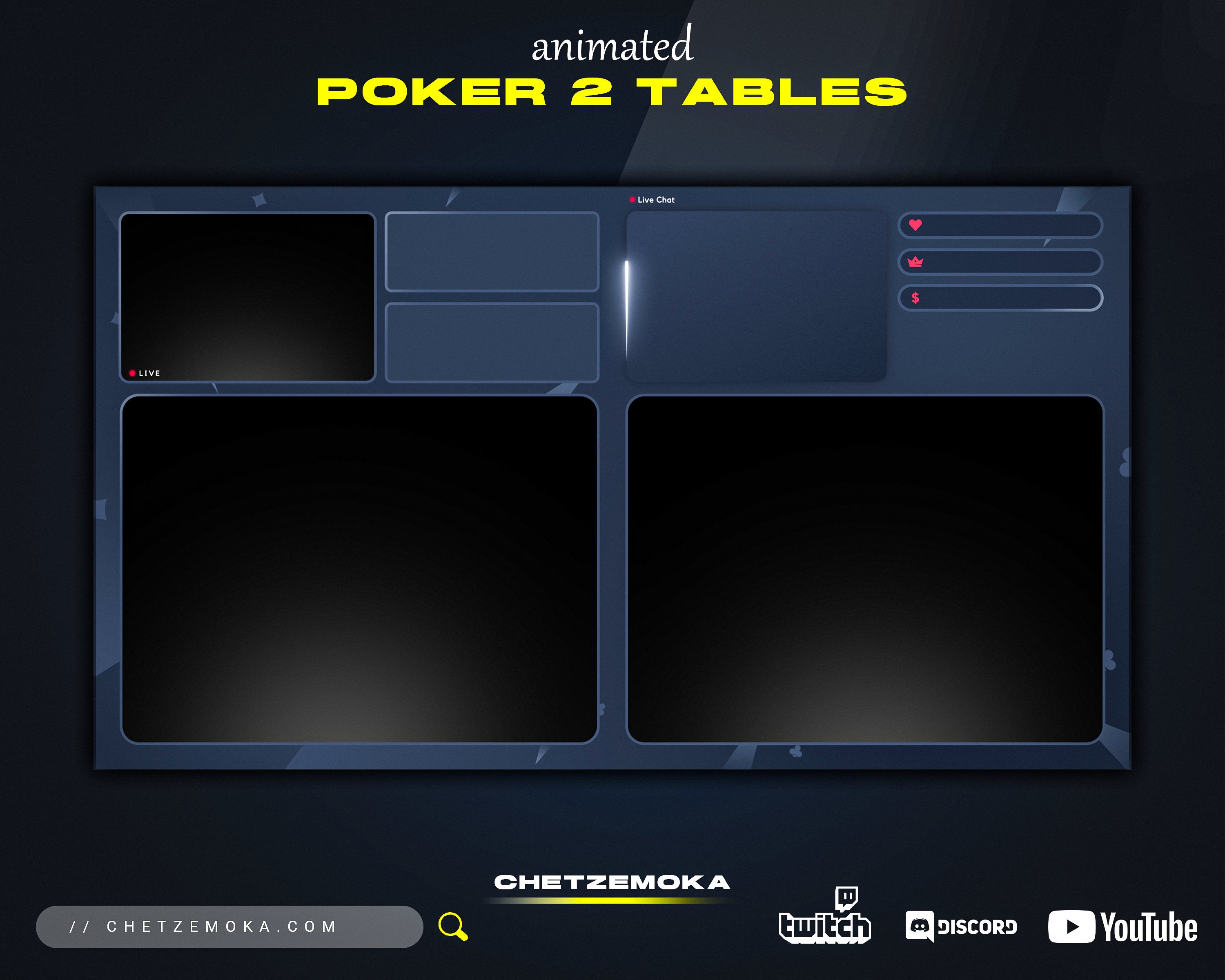 Twitch Poker Overlay Animated & Static Version 4 Scenes 2 Starting and