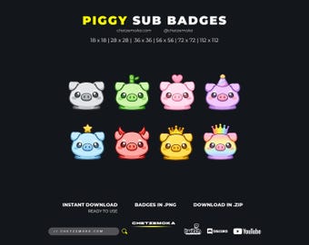 Insignias de suscripción de Pig para Twitch, Kick, YouTube / Descarga instantánea