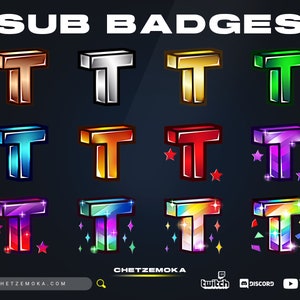 Insignias con la letra T / Juego de 12 insignias / 3D / Animación / Letra / Bronce / Plata / Oro