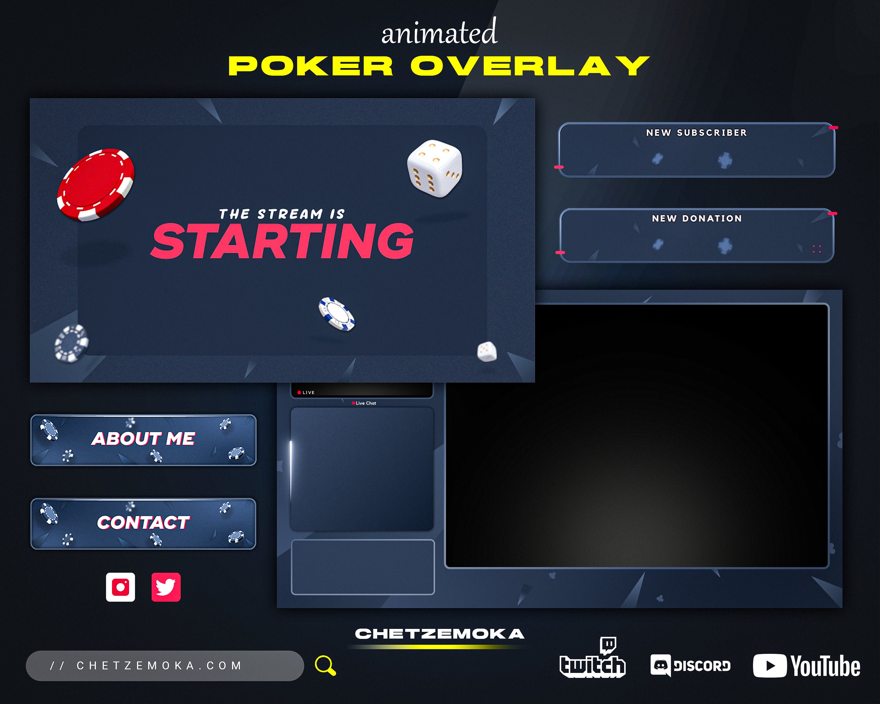 Twitch Poker Overlay Animated & Static Version 4 Scenes Etsy