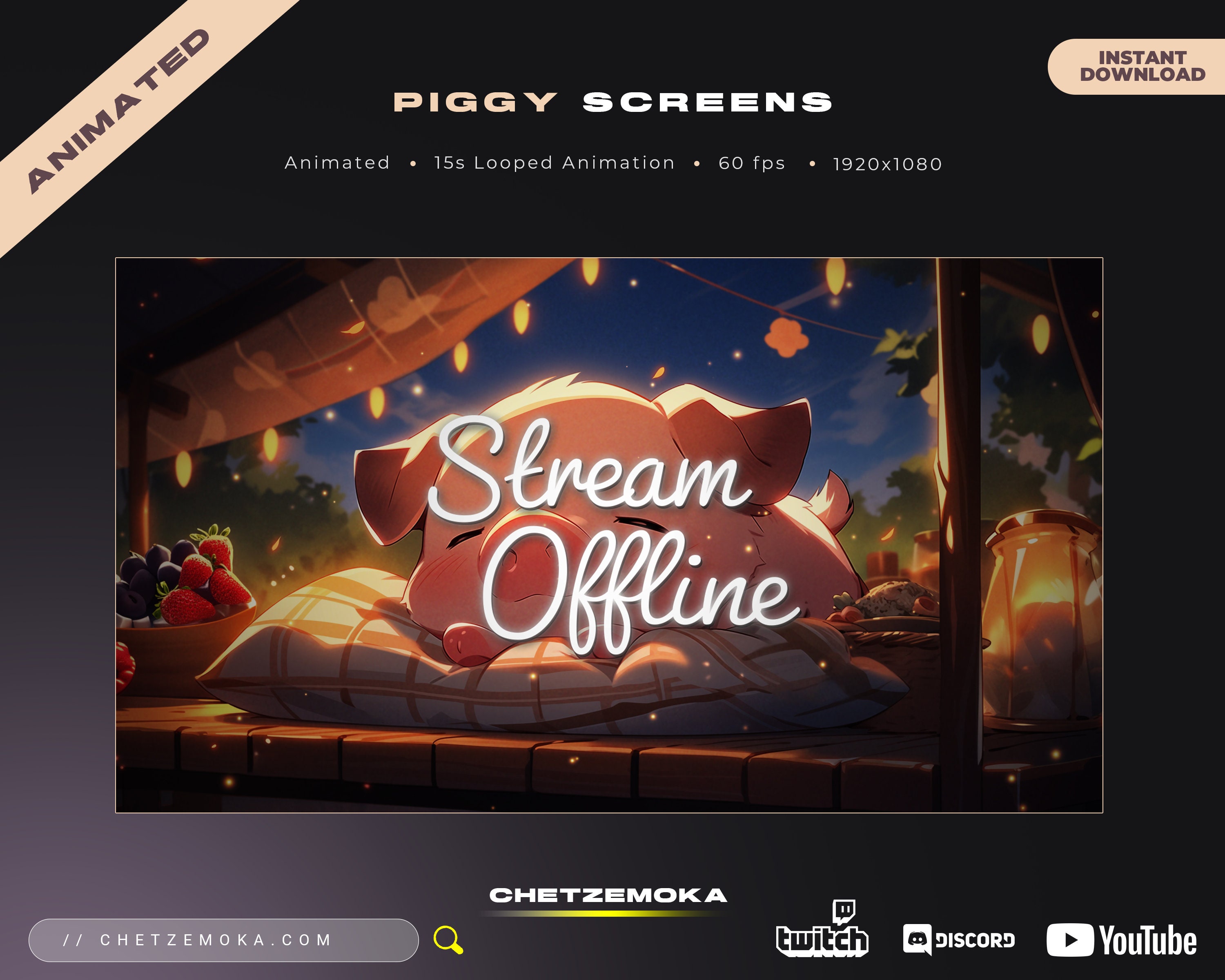 Animated Piggy Twitch Screens | Streamer Vtuber Backgrounds (digital ...