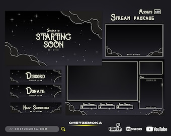 Celestial Stream Overlay Golden Sky - Animated & Static Version | Golden Sky Celestial Twitch Pack
