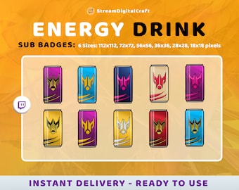 Energy Drink Twitch Sub Badges (PNG Digital Download)