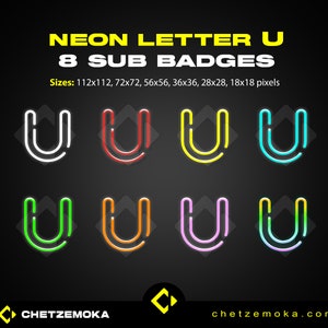 Emblemas de inscrição de letra neon &quot;U&quot; | Emblemas de inscrição do Twitch | Emotes do Twitch | Download instantâneo