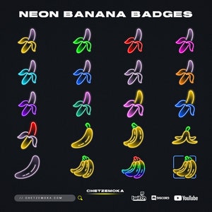 20 Banana Twitch Badges | Neon Sub Badges | Instant download | Subscriber  Glow | Food | Streamer | Discord