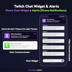 Twitch Chat Widget & Stream Alerts: Phone Notifications Style Stream Alerts, Stream Chat Widget, iOS Inspired, Elegant and Simple