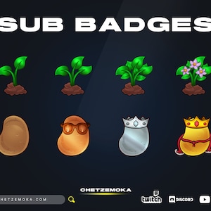 Potato Twitch Sub Badges | Set of 8 Food Badges | Cheer | Plants | Streamer | Sweet Potato