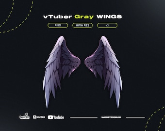 Vtuber Grey Wings | Vtuber Asset | Stream Decoration | Both/Single Wing | Dark | PNG | Fantasy | Transparent