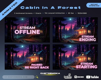Cabin in a Forest Twitch Screens | Animated Background for Streamers | Vtuber | Stream Starting | Be Right Back | Stream Ending | Offline