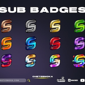 Sub Emblemas da Letra S | Conjunto de 12 Emblemas | 3D | Torcida | Letra | Bronze | Prata | Ouro