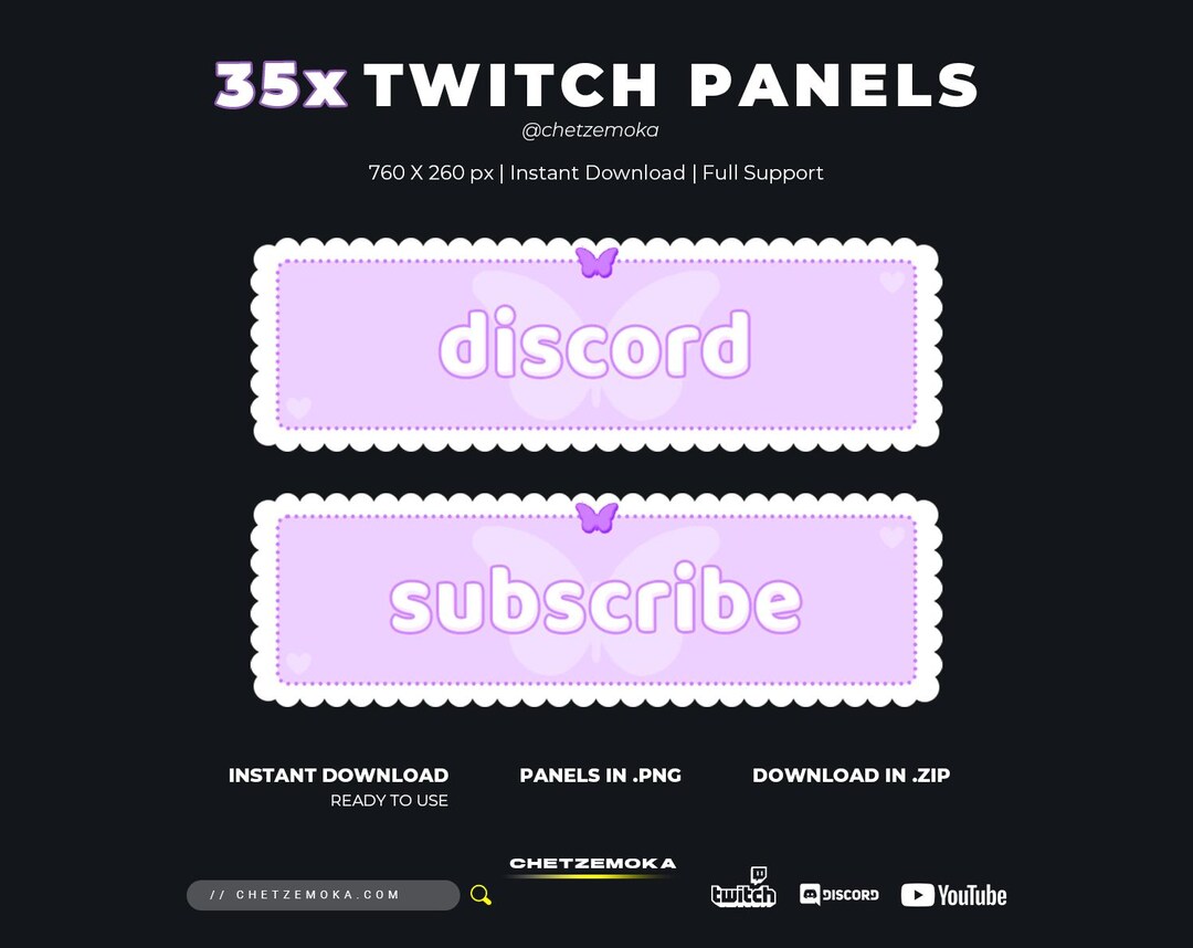 Purple Lace Cloud Twitch Panels: 35 Girly Stream Overlays (instant ...