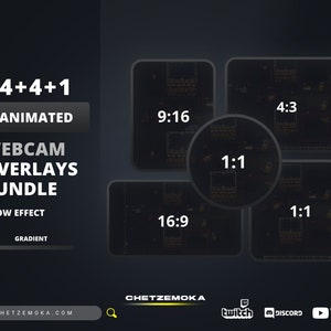 Animated Webcam Overlay Black Theme | Circle and All Standard Sizes | Black & Grey