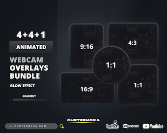 May include: A set of animated webcam overlays with a glow effect and gradient. The overlays are in different aspect ratios, including 9:16, 16:9, 4:3, and 1:1.