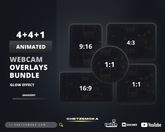Animated Webcam Overlay Black Theme | Circle and All Standard Sizes | Black & Grey