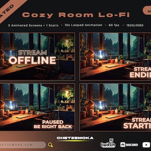 Cozy Room Lo-Fi Twitch Screens | Animated Background for Streamers | Vtuber | Stream Starting | Be Right Back | Stream Ending | Offline