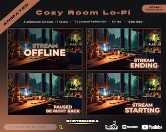 Cozy Room Lo-Fi Twitch Screens | Animated Background for Streamers | Vtuber | Stream Starting | Be Right Back | Stream Ending | Offline