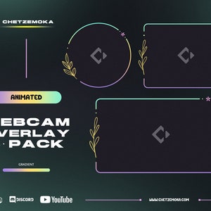 May include: Animated webcam overlay pack with five different gradient frames. The frames feature a simple geometric design with a leaf and star accents. The text "CHETZEMOKA" and "www.chetzemoka.com" are visible at the top and bottom of the image.