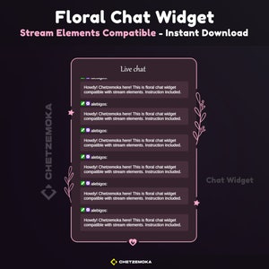 Twitch Chat Widget Floral, Chat Widget OBS Floral, Work With Stream Elements, Floral Theme, Floral Chat Widget, Pink Purple Chat Box