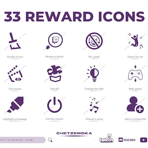 33x Twitch Reward Icon | Set of 33 Icons | Channel Points | Dark Purple Color | Twitch Graphics