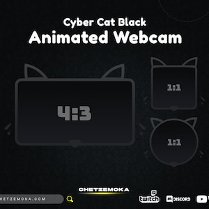 Cat Webcam Overlay Black | 3 Animated Webcam Overlay | Black Gradient | Cat, Kitty Theme