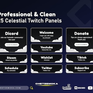 Twitch Panels Celestial - Black Sky Theme | Bundle of 25 High Quality Twitch Panels | Instant Delivery | Black Sky & Clouds