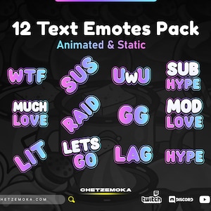 Animated Text Emotes Purple & Blue | 12 High Quality Twitch Text Emotes Pack | Instant Delivery