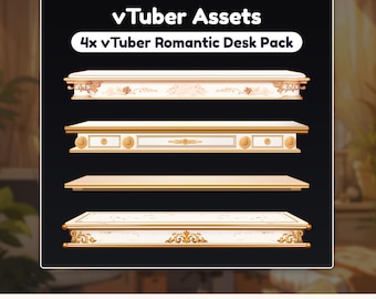 Vtuber Assets - 4x Vtuber Desk - Golden Romantic Style (High Resolution PNG)