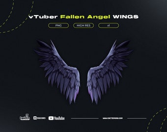 Vtuber Fallen Angel Wings | Vtuber Asset | stream decoration | Both/Single Wing | Dark | PNG | Fantasy | Transparent
