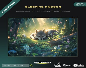Sleeping Raccoon Animated vTuber Background: 10s Loop (Digital Download)